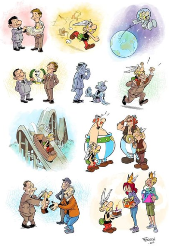 Übersicht von 10 Zeichnungen, die die Geschichte von Asterix repräsentieren. Erklärungen im Detail in den nächsten beiden Posts.