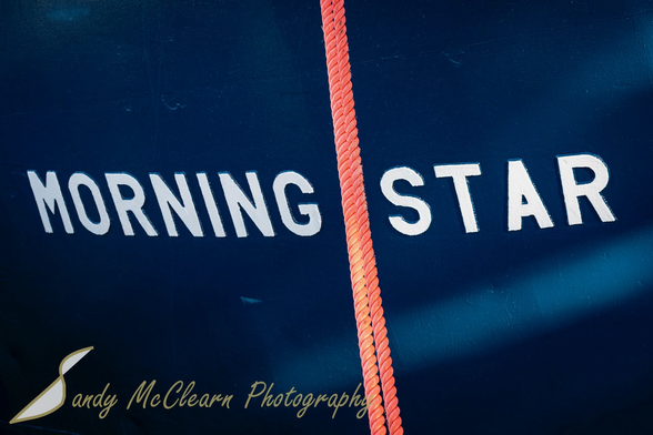 Red rope divides the words “Morning” and “Star” against a blue background.