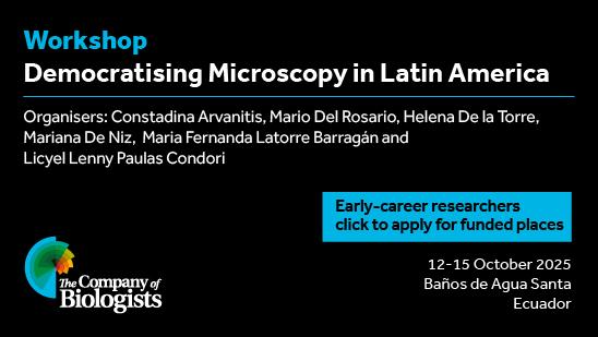 Workshop 
Democratising Microscopy in Latin America
Organisers: Constadina Arvanitis, Mario Del Rosario, Helena De la Torre, Mariana De Niz, Maria Fernanda Latorre Barragan and Licyel Lenny Paulas Condori
Early-career researchers click to apply for funded places 12-15 October 2025
Baños de Agua Santa, Ecuador