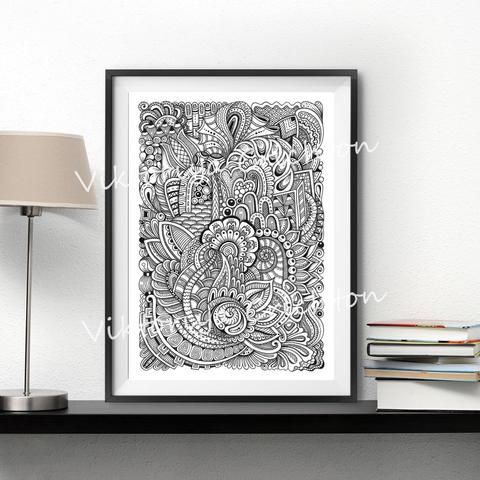 Zentangle art 4. Abstract modern drawing in zenart style. Graphic interior poster, original artwork. Digital art print.