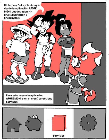 Goku explicando como comprar crunch roll en AFORE mobil