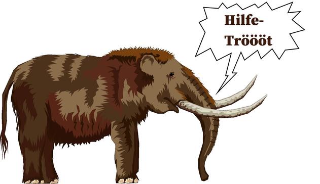 Ein Mamut, dass um Hilfe trötet.