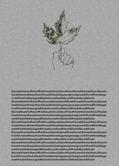 Illustrated chapter opening page featuring a spot illustration of a hand holding an oak leaf with greenish gray texture on it on the top of the page, with fake nonsense text on the bottom. Behind everything is a gray paper texture.