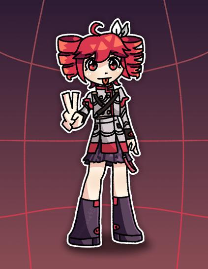 Drawing of Kasane Teto sticking her tongue out joyously and making the peace sign.