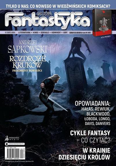 Cover of new issue of Nowa Fantastyka magazine depicting Geralt fighting a monster in a cemetery