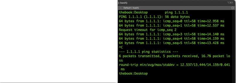 a screenshot of a ping command illustrating that one packet was dropped as it was moving over to the other gateway