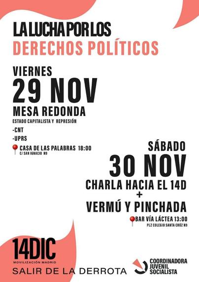 Cartel con la información de las mesas redondas y charlas

Más información

https://www.instagram.com/cjs_valladolid/?utm_source=ig_web_button_share_sheet

https://x.com/cjs_valladolid