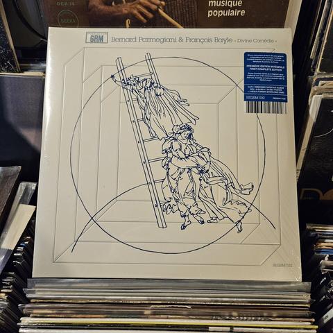 Album cover features a blue illustration on white background, of 2 women (angels?) and two men climbing a large ladder. This appears to be in reference to the celestial ladder in Dante's Divine Comedy.