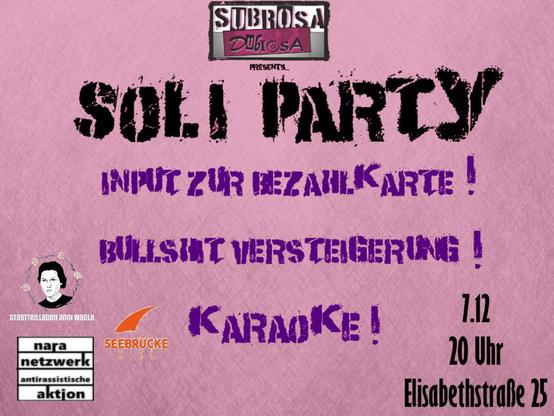 Soli Party | Input zur Bezahlkarte | Am 7. 12. um 20 Uhr im Subrosa