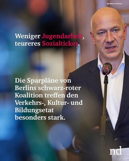 Weniger Jugendarbeit, teureres Sozialticket: Die Sparpläne der Berlins schwarz-roten Koalition treffen den Verkehrs-, Kultur- und Bildungsetat besonders stark.