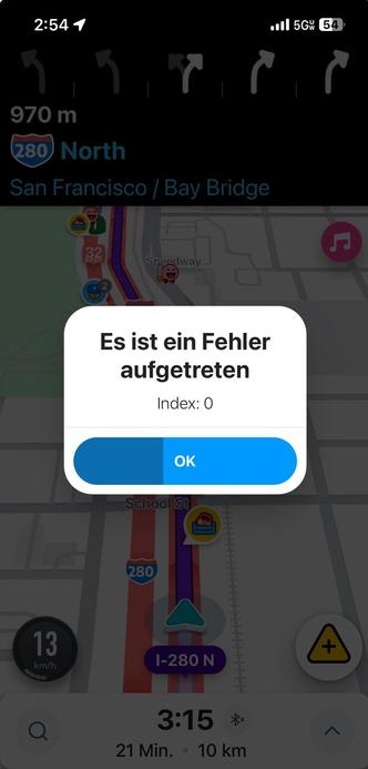 error message in waze.  index 0
