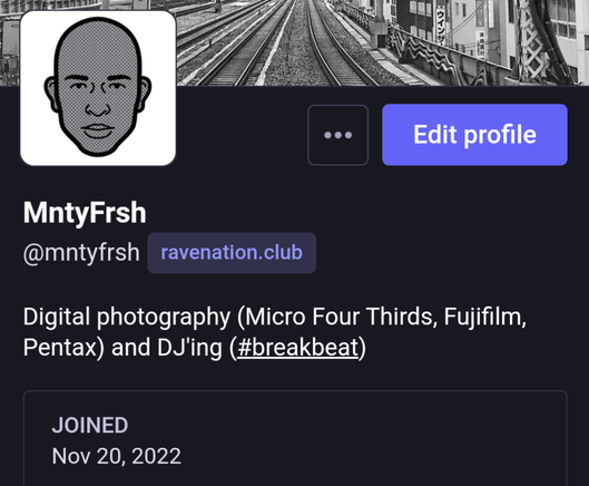 Screenshot of my Mastodon profile with my join date visible