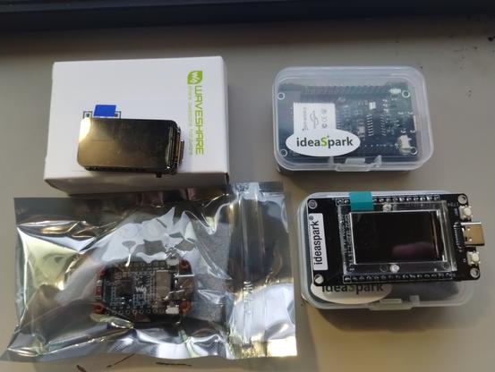 2 Waveshare ESP32C6 microcontrollers with LCD screen, and SD card reader. 
2 Ideaspark (maybe a Lilygo clone) ESP32 and LCD screen, but no additional sensors or anything
These are about the size a nodemcu board