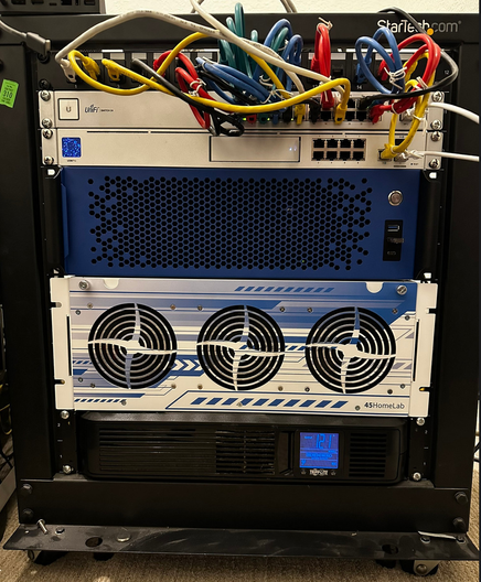 small 12u server rack with switched and servers.