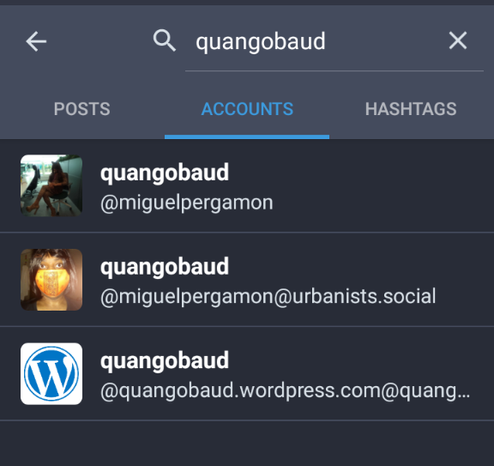 some of my many fediverse accounts  including a Wordpress one that I had no idea about ...