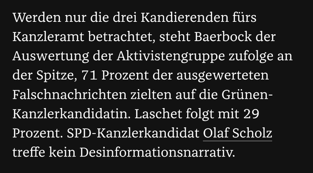 Ausschnitt aus dem.zeit Artikel, der besagt, dass Baerbock Hauptziel von russischer Desinformation wurde.