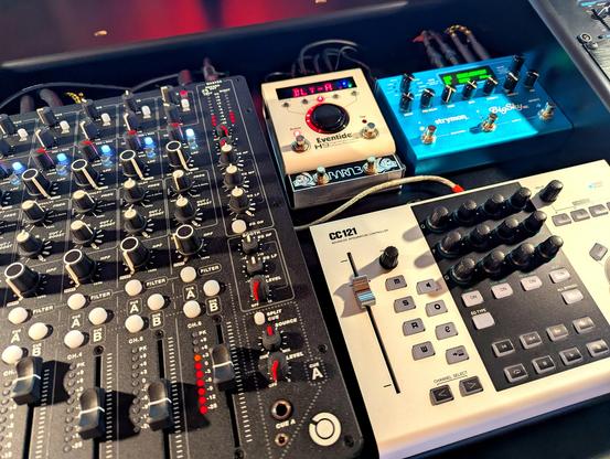 A project studio mixing desk featuring the Model1, Bigsky MX, andEventide H9.