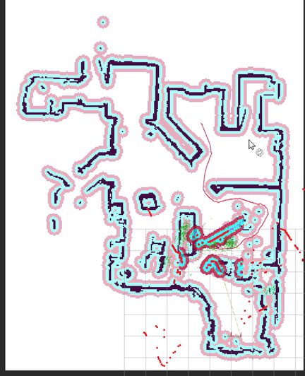 Shows totally wrong robot localization in a map of home built with ROS 2 cartographer.  The robot thinks the world is 45 degrees different than the actual environment.