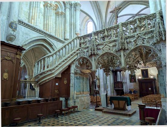 the flamboyant C16 carved stone rood screen at the church of Sainte Madeline, Troyes, France. November 2024.