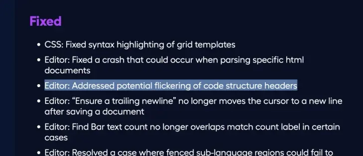 A list of notes beneath the title ‘fixed.’ One of the items is highlighted, denoting it was mine.