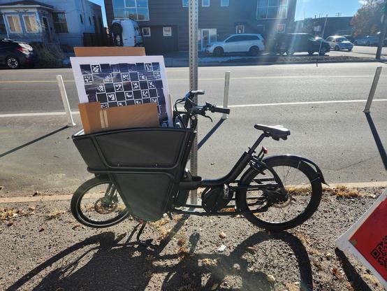 My cargo bike (urban arrow shorty) carrying a ChArUco board.