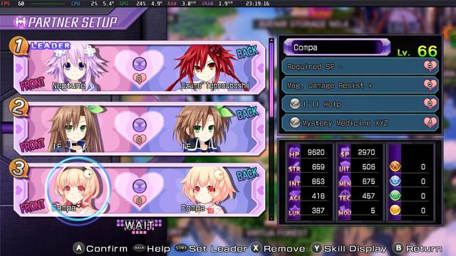 Hyperdimension Neptunia Re;Birth
Partner setup
Neptune with Uzume 
IF with IF
Compa with Compa