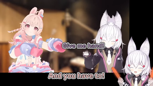 Tenma telling Pippa to "Give me hand!"
Subtitles: And you have to!