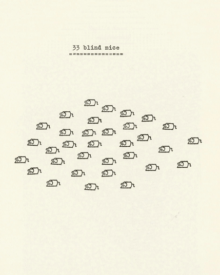 Typewritten letters on a page arranged to form a group of mice.