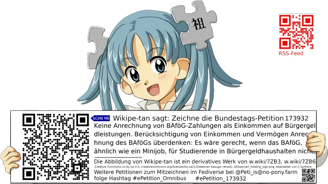 Sharepic zur Petition 173932 für Toots, Posts, Chats, Poster, Banner, Flyer, T-Shirts, Tassen mit QR-Code, der direkt zur Mitzeichnen-Seite des Bundestags oder dem Login der Bundestags-Petitionsseite führt
