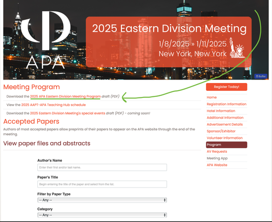 2025 APA Eastern website, with link to the program