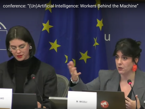 Conference: "(Un)Artificial Intelligence: Workers Behind the Machine"
Mila Miceli neben Donatella Delpiano auf einem Panel im EU Parlament.