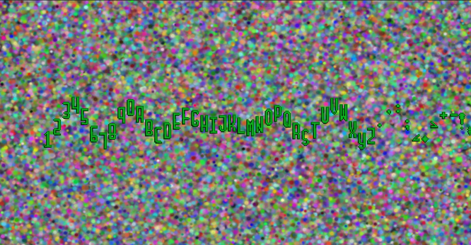 image of 100000+ small round sprites in different colors randomly distributed on screen.