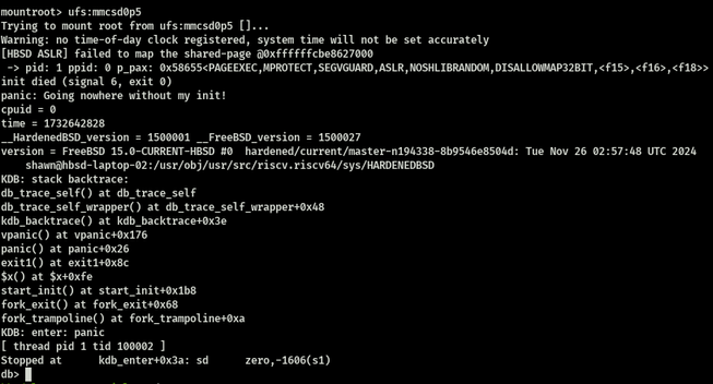 Panic on the StarFive VisionFive2 due to the HardenedBSD ASLR implementation not being able to map the VDSO into the process' address space.
