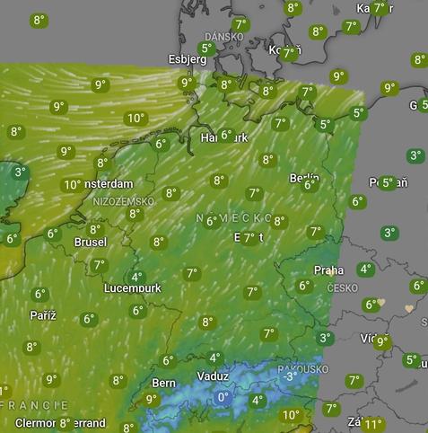 A map of Europe showing what area is covered by the AROME HD model. It ends just east of Prague.
