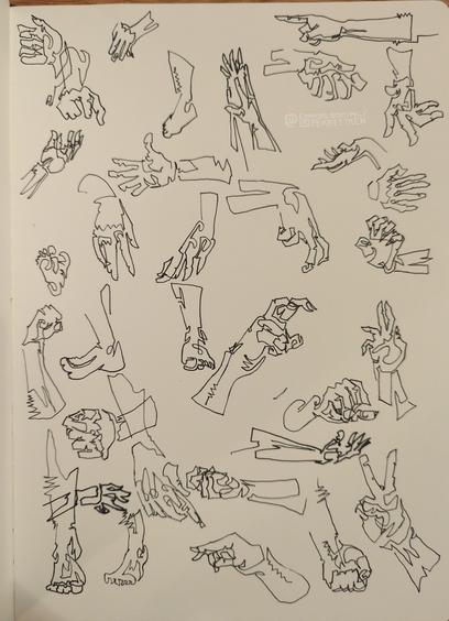 Black Fineliner on paper

Sketches of hands & feet, each drawn in one continuous line.