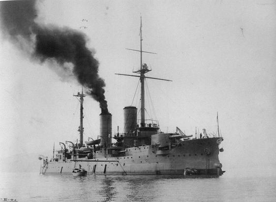 The Japanese pre-dreadnought battleship Iwami. Originally the Imperial Russian Navy ship Orel. Captured after the Battle of Tsushima and recommissioned into the Imperial Japanese Navy.