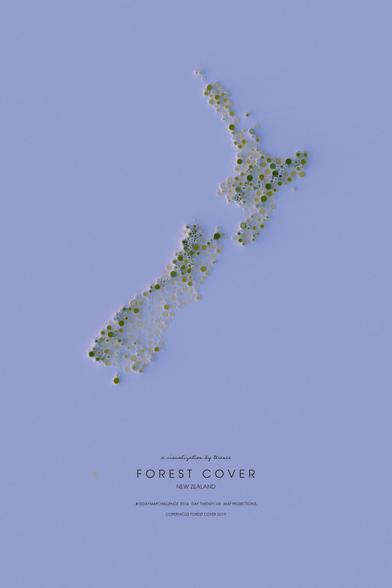 A visualisation of the New Zealand's forest cover as circles