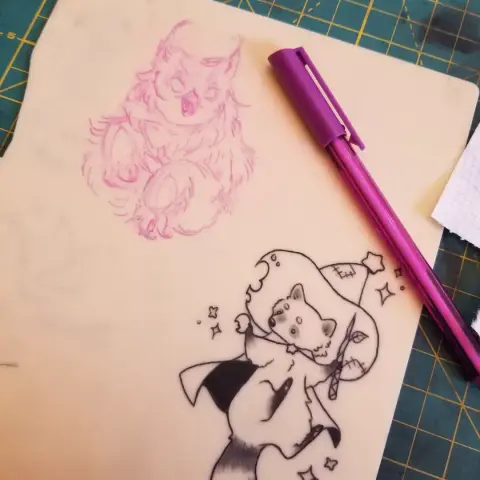 A photo of the freehand pen sketch before tattooing