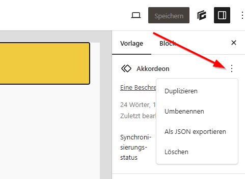 Optionen bei Auswahl eines einzelnen Pattern