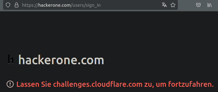 A signup link for hackerone demanding one to accept JavaScript from CloudFlare
