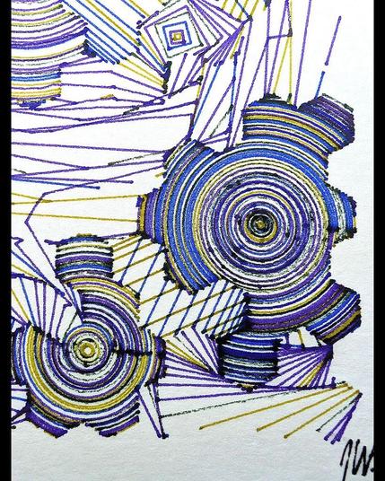 A deeply intricate pen plotter piece inspired by wave function collapse. Its dynamic, sweeping lines and swirling intersections echo the chaos of a mind struggling in the storm. The layers of lines symbolize descent, revealing the intricate, uncontrollable patterns of thought, emotion, and the universe. The artwork's abstract nature allows the viewer to feel the intensity of forces beyond control, blending physical and mental states into one visual narrative.