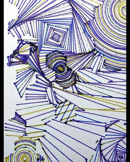 A deeply intricate pen plotter piece inspired by wave function collapse. Its dynamic, sweeping lines and swirling intersections echo the chaos of a mind struggling in the storm. The layers of lines symbolize descent, revealing the intricate, uncontrollable patterns of thought, emotion, and the universe. The artwork's abstract nature allows the viewer to feel the intensity of forces beyond control, blending physical and mental states into one visual narrative.