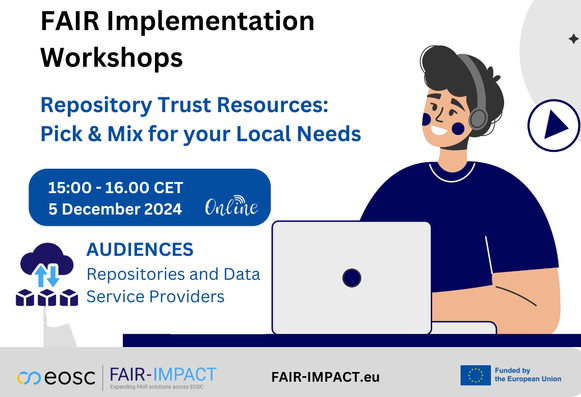 FAIR Implementation Workshops
Repository Trust Resources
15 -16 CET
5 December 2024
Online