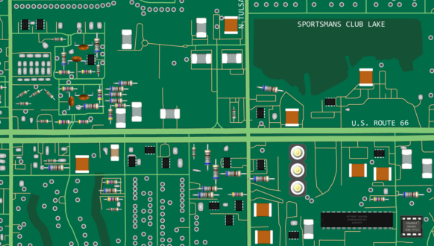 Detail of a neighborhood map that looks like a circuit board, by Kate Leroux