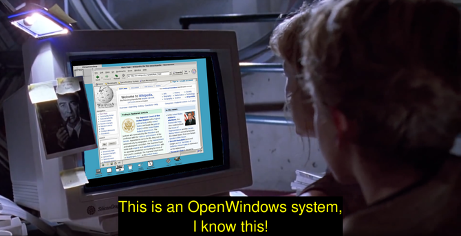 shot from Jurassic Park where Lex is sitting in front of the computer but it's not a unix system, it's an OpenWindows system