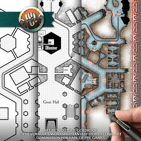 Dungeon map making process broken down in three main steps.