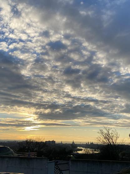 Blick auf Dresden über die Waldschlößchenbrücke, Abendstimmung