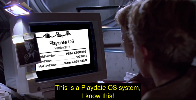 shot from Jurassic Park where Lex is sitting in front of the computer but it's not a unix system, it's a Playdate OS system