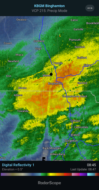 Radar image over central NY/northeast PA