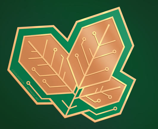 Illustration of three leaves designed to look like a Printed Circuit Board (PCB).